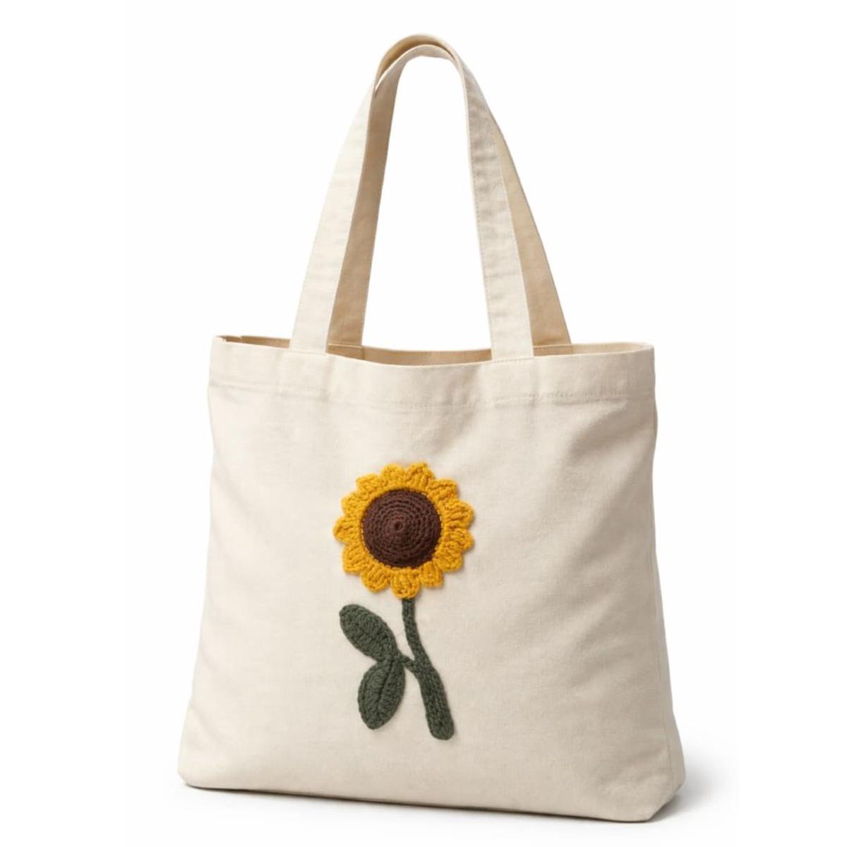Medium Canvas Tote Bag  with Hand Crochet Emboidery | Eco-Friendly Reusable Shopping & Daily Carry Bag