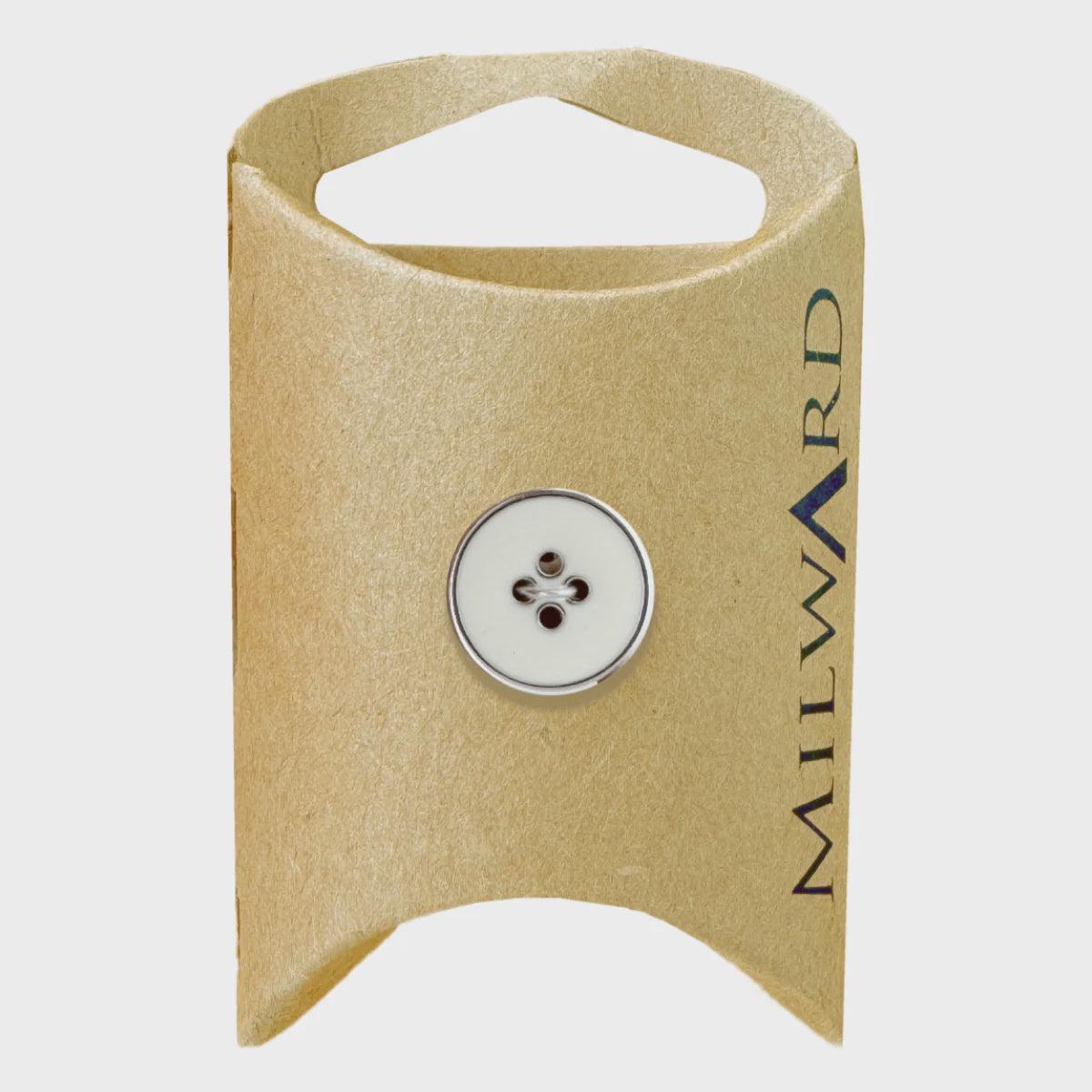 Zinc Alloy Silver Rim Buttons / White (15mm)