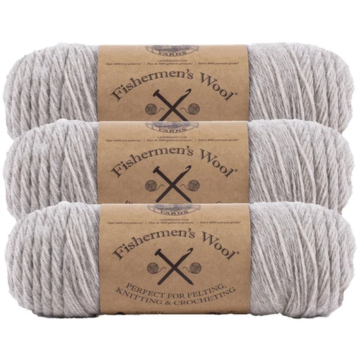 (3 Pack) Lion Brand Yarn 150-123E Fishermen's Wool Yarn, Oatmeal
