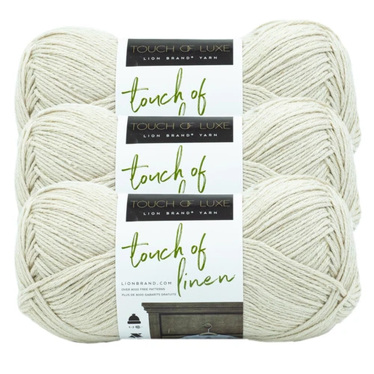 (3 Pack) Lion Brand Yarn 682-098B Touch Of Linen Yarn, Natural