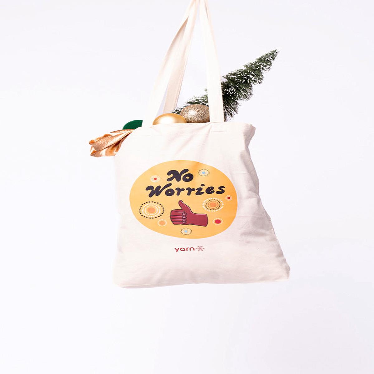 No Worries Long Handle Natural Cotton Tote Bag