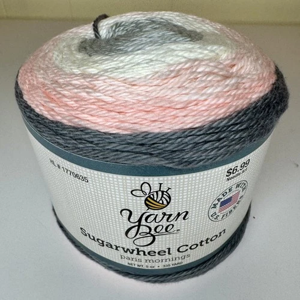 Yarn Bee Sugarwheel Cotton, PARIS MORNINGS #130 White, Pink, & Gray