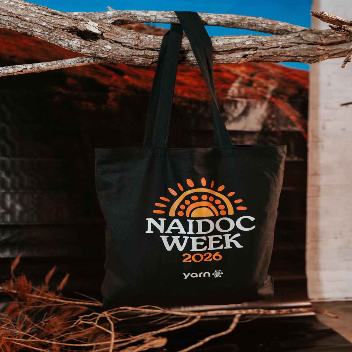 (Bulk) Core NAIDOC Week 2026 Black Long Handle Cotton Tote Bag