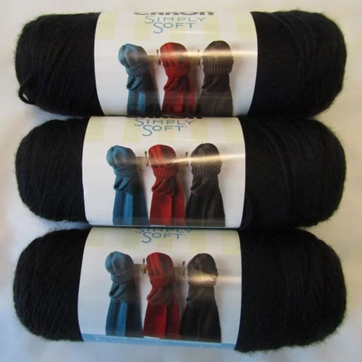 Yarnspirations Caron Simply Soft Black 100% Acrylic Yarn - 3 Skeins - Brand New