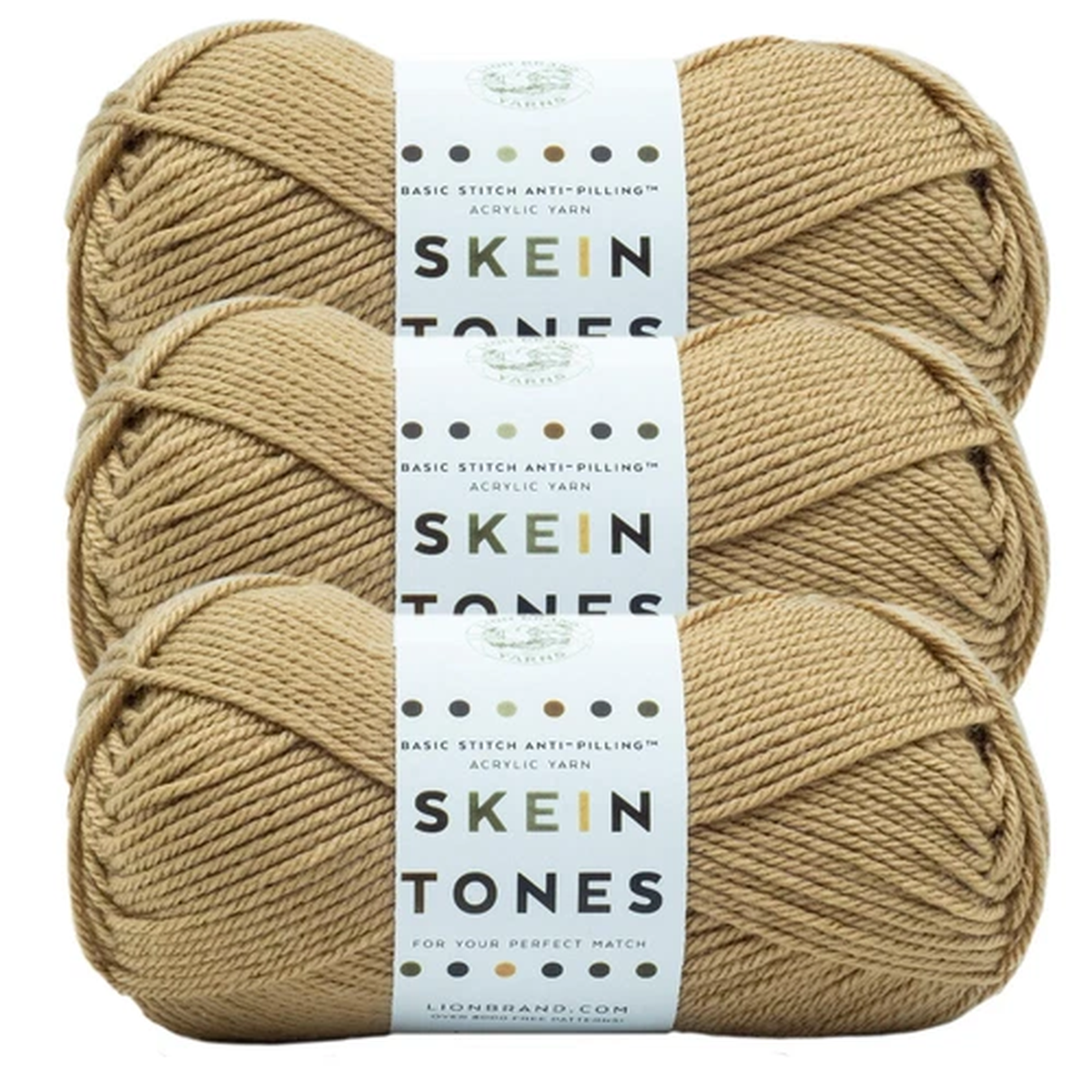 (3 Pack) Lion Brand Yarn 202-122T Basic Stitch Anti Pilling Yarn, Hazelnut
