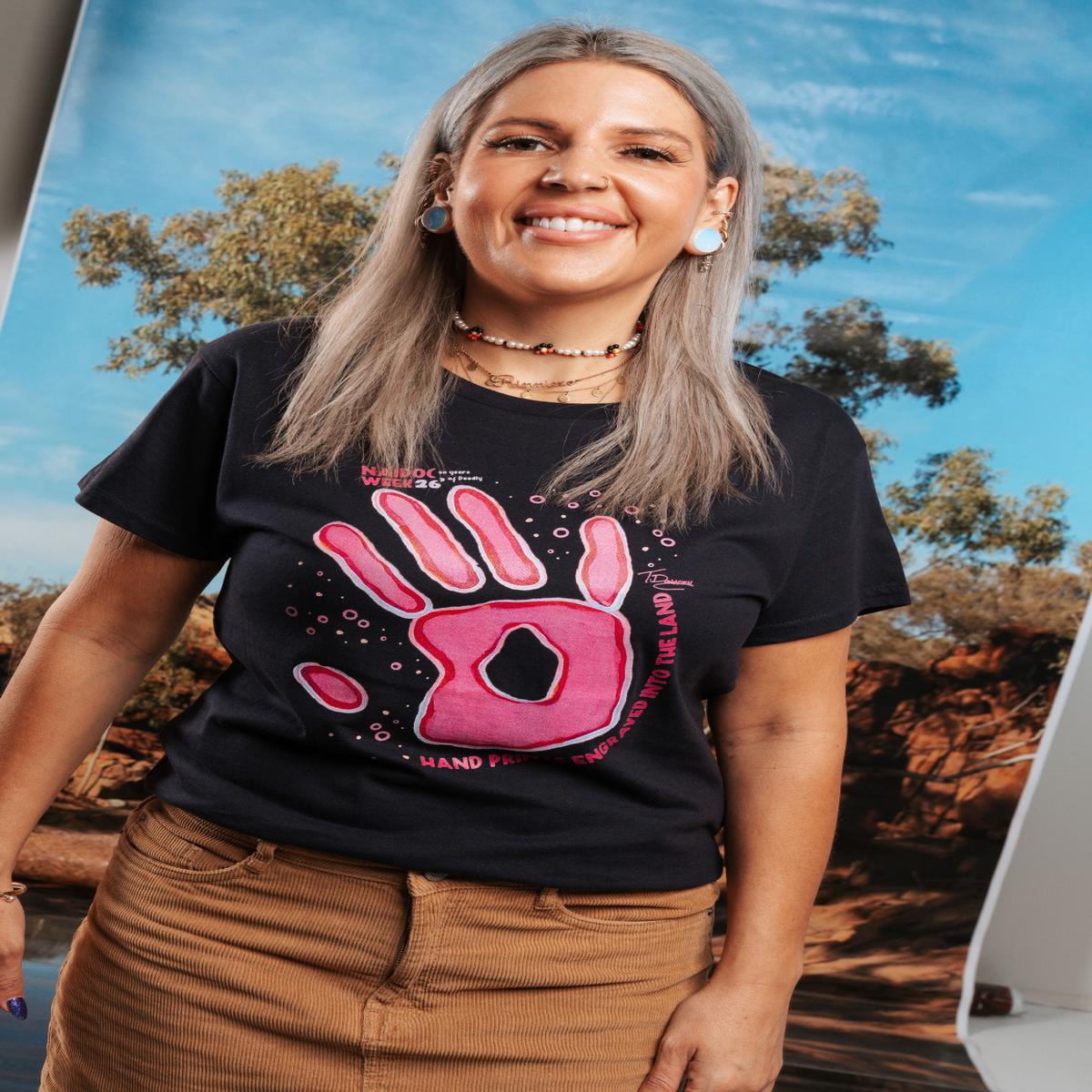 Handprints Engraved NAIDOC Week 2026 Navy Cotton Crew Neck Women's T-Shirt