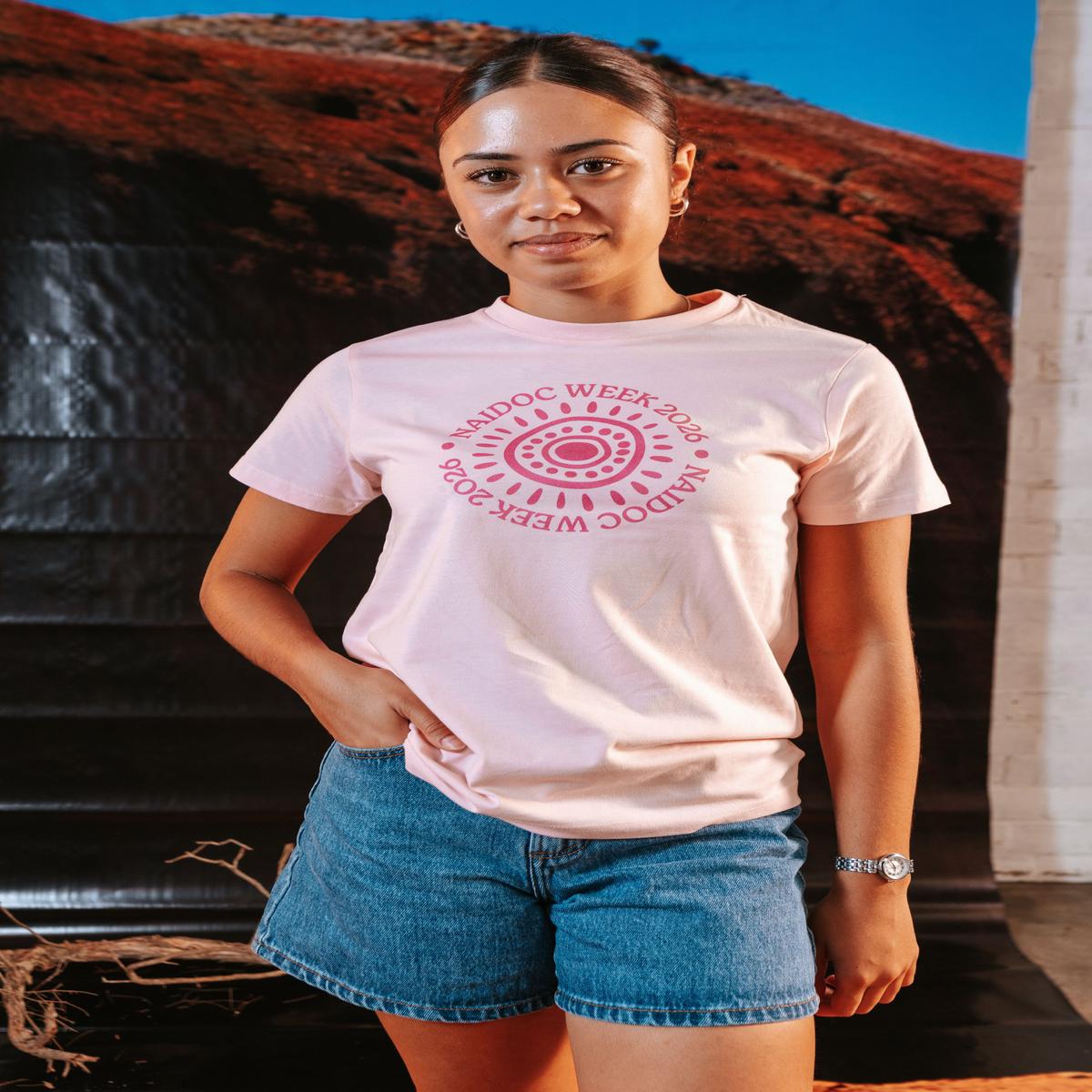 (Bulk) Circle Mono NAIDOC 2026 Pink Cotton Crew Neck Kids T-Shirt