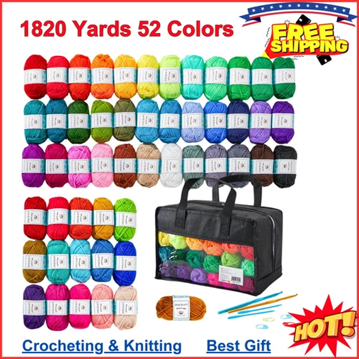 Yarn Lot Skeins Assorted Colors Huge Lot Acrylic Wool Balls Knitting 52 Colors