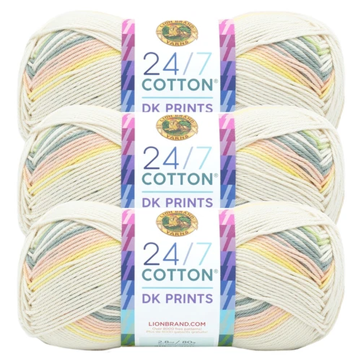 (3 Pack) Lion Brand Yarn 769-505S 24/7 Cotton DK Soft Crochet Yarn, Seaglass