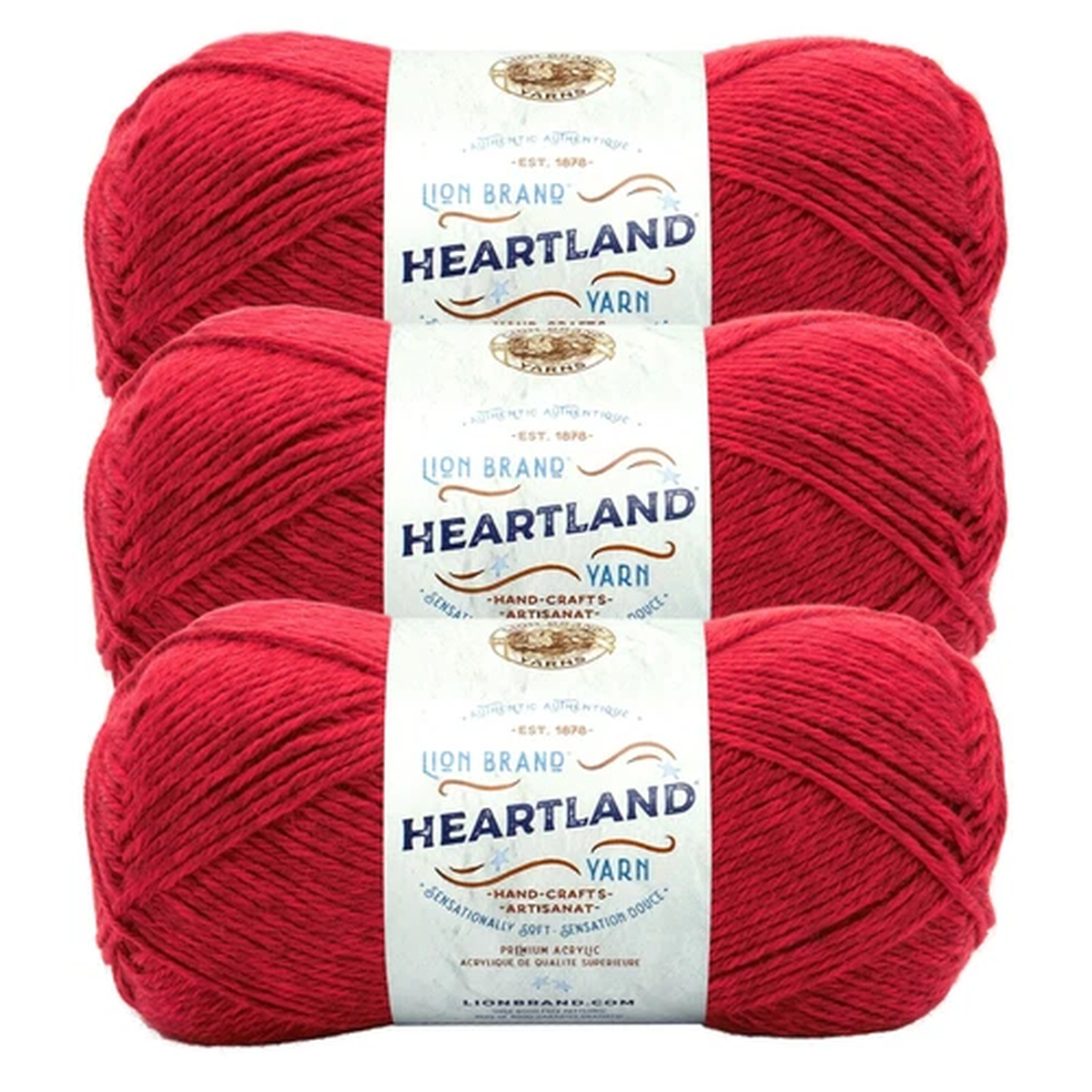 (3 Pack) Lion Brand Yarn 136-113R Heartland Worsted Weight  Yarn, Redwood
