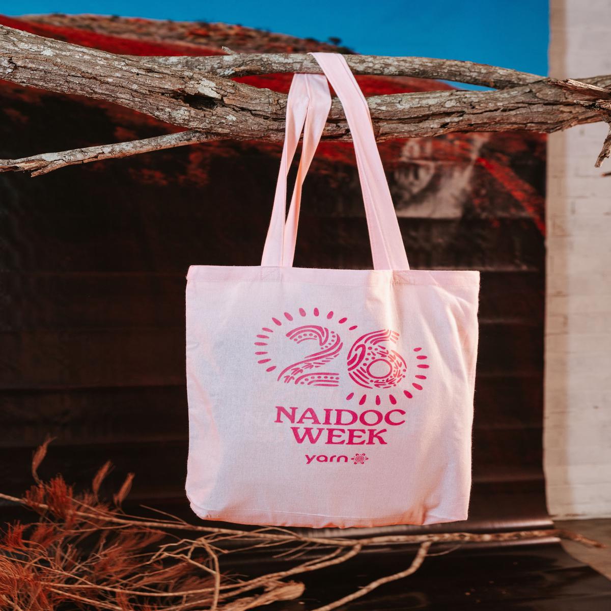 (Bulk) Celebrate NAIDOC 2026 Pink Long Handle Cotton Tote Bag