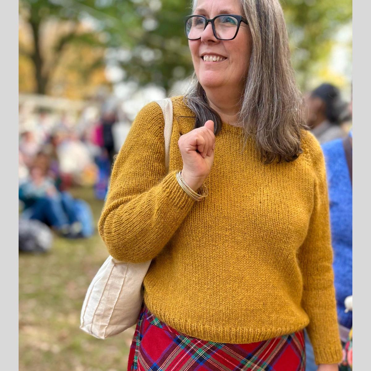 Vanilla's Big Sister Sweater by Corinne Tomlinson in Harrisville Designs Highland & Rauma Plum