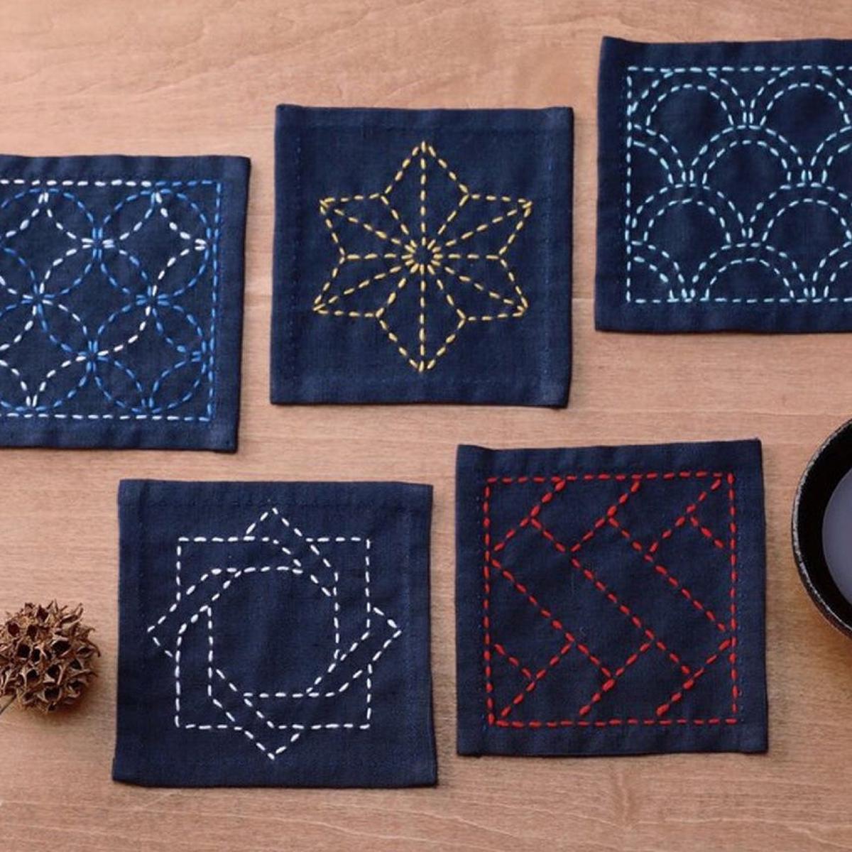 Sashiko Tsumugi Coaster Kit Navy