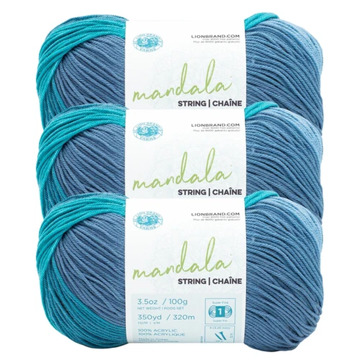 (3 Pack) Lion Brand Yarn 557-205CF Mandala String Yarn, Tune