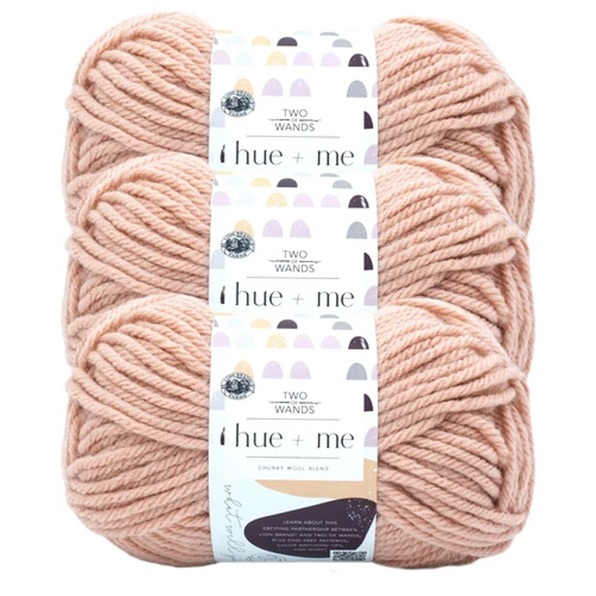(3 Pack) Lion Brand Yarn 617-101AZ Two of Wands: Hue + Me Bulky Yarn, Rose Water