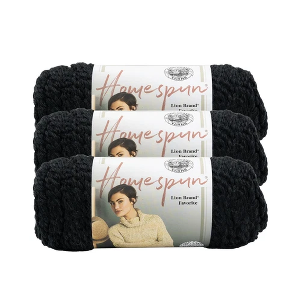 (3 Pack) Lion Brand Yarn 790-373 Homespun Bulky  Yarn, Black