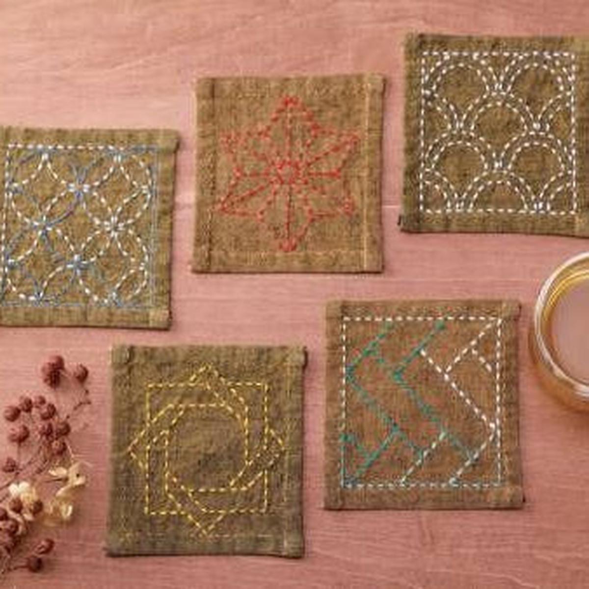 Sashiko Tsumugi Coaster Kit Golden Yellow