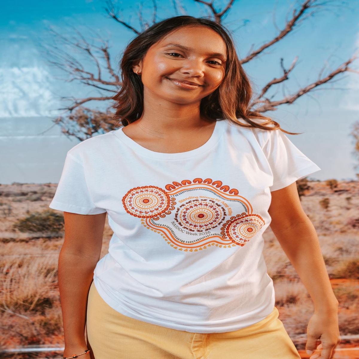(Bulk) Standing Strong NAIDOC Week 2026 White Cotton Crew Neck Women's T-Shirt