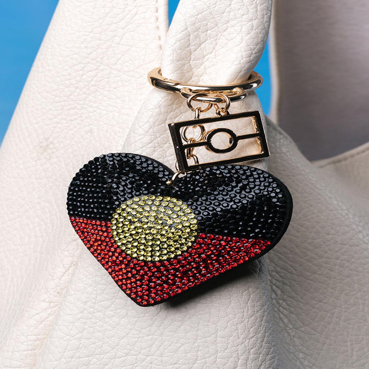 "Raise The Flag" Aboriginal Flag Rhinestone Bag Charm