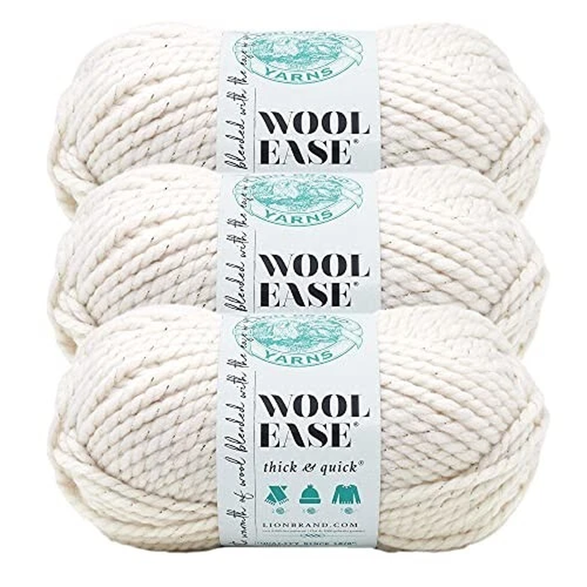 (3 Pack) Lion Brand 640-308G Wool-Ease Thick & Quick Bulky Yarn, Starlight