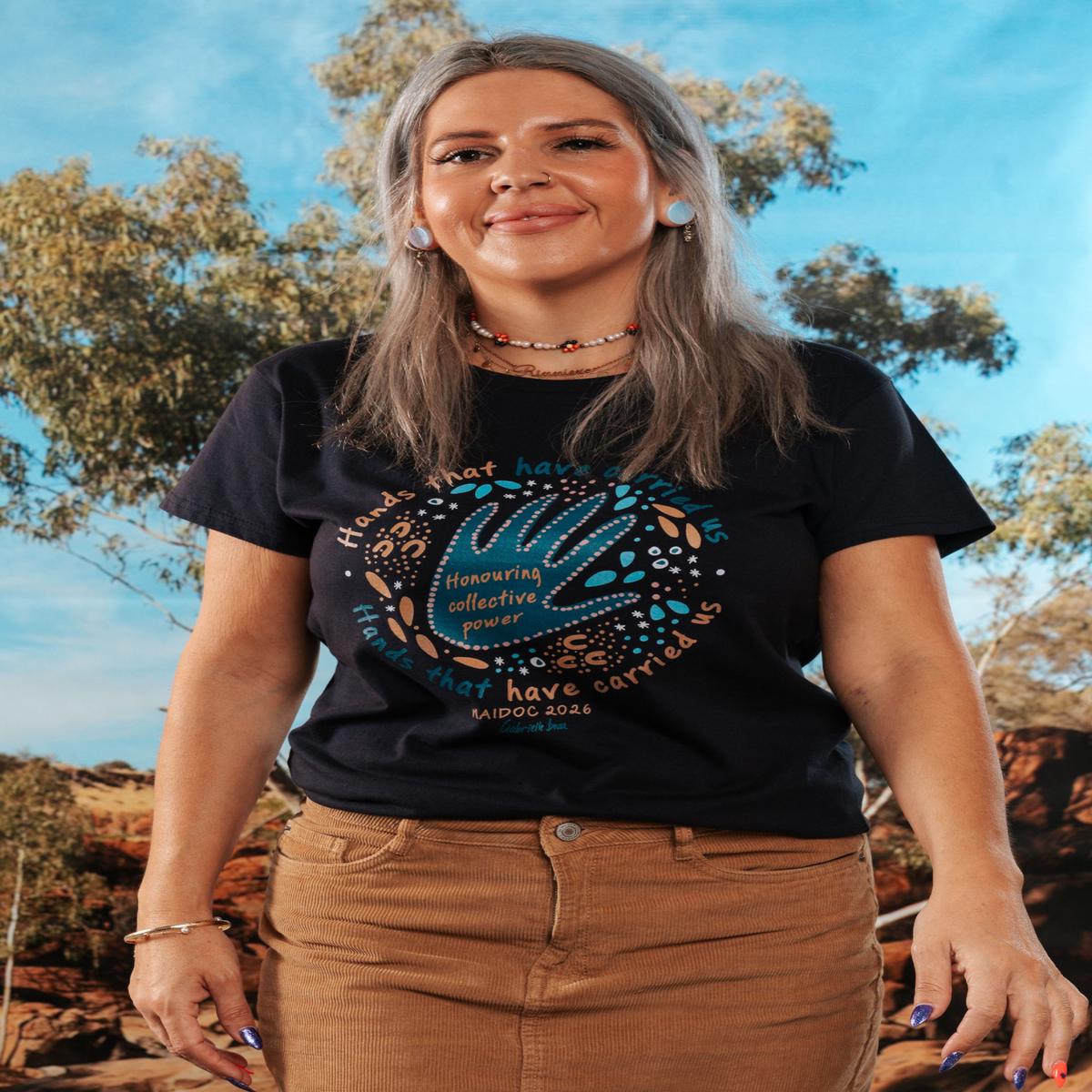 Hands That Have Carried Us NAIDOC Week 2026 Navy Cotton Crew Neck Women's T-Shirt