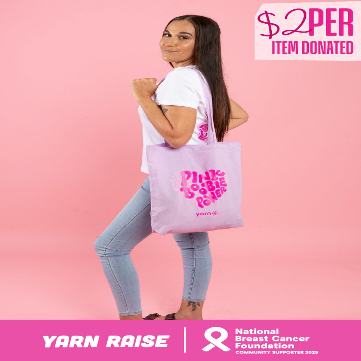 Pink Boobie Power Lilac Long Handle Cotton Tote Bag