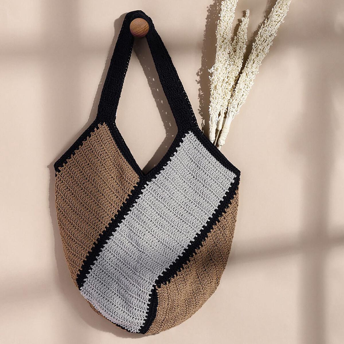 Handmade Crochet Market Bag - Black, Grey, Brown 2930
