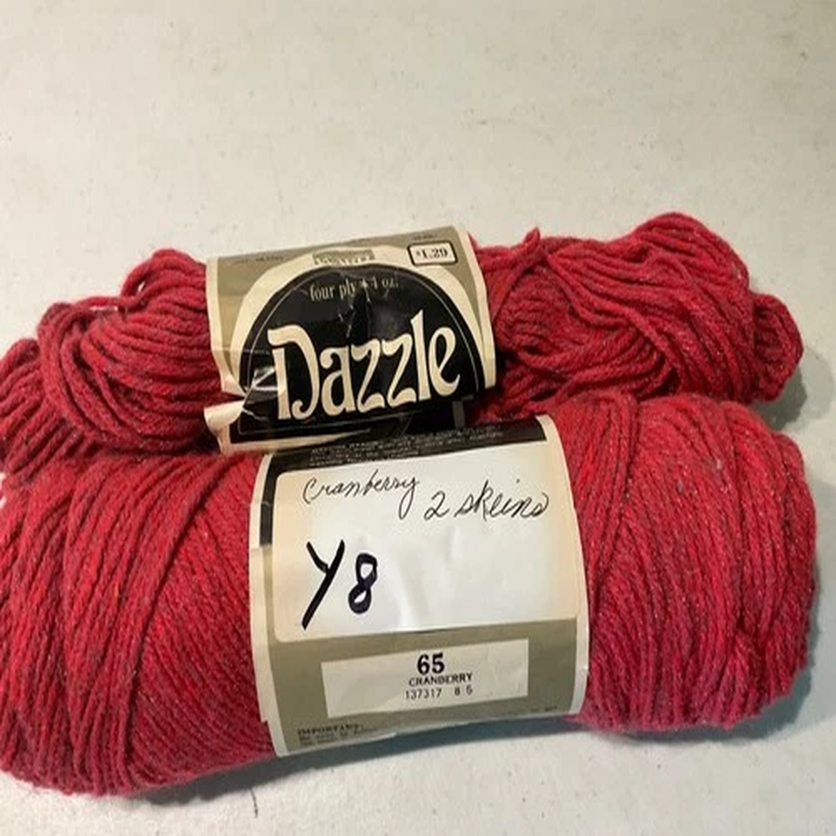 YARN 1 FULL SKEIN OTHER 1/4 left CRANBERRY Y 8