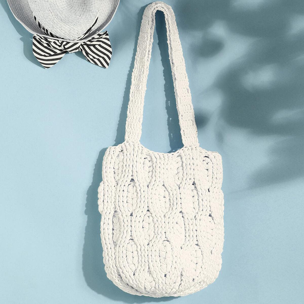 Handmade Crochet Market Bag - White 2804