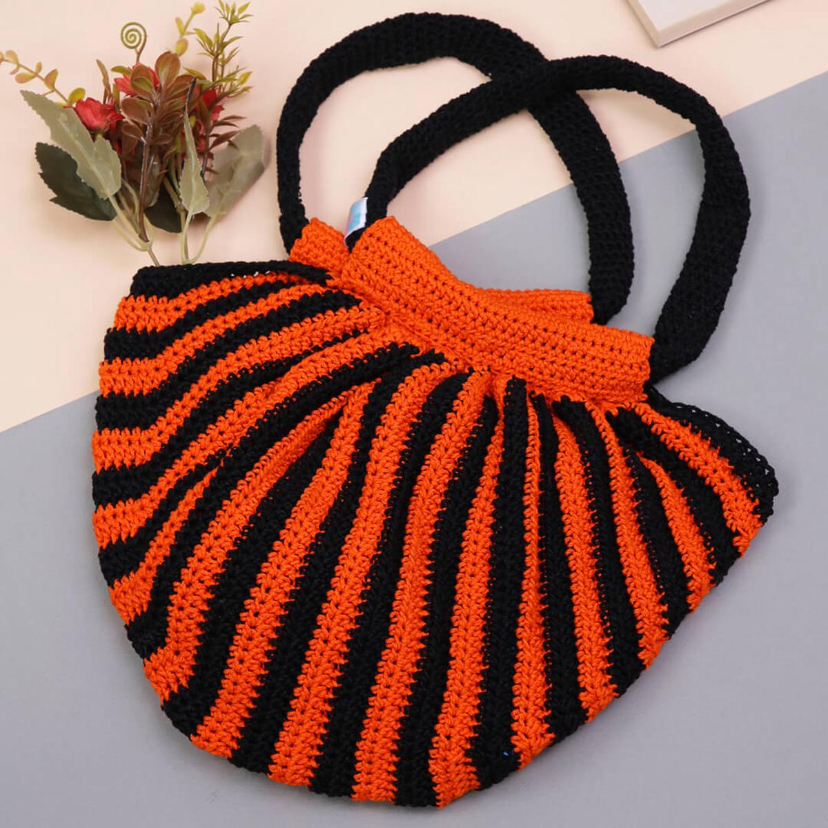 Handmade Crochet Bag - Orange & Black 3117