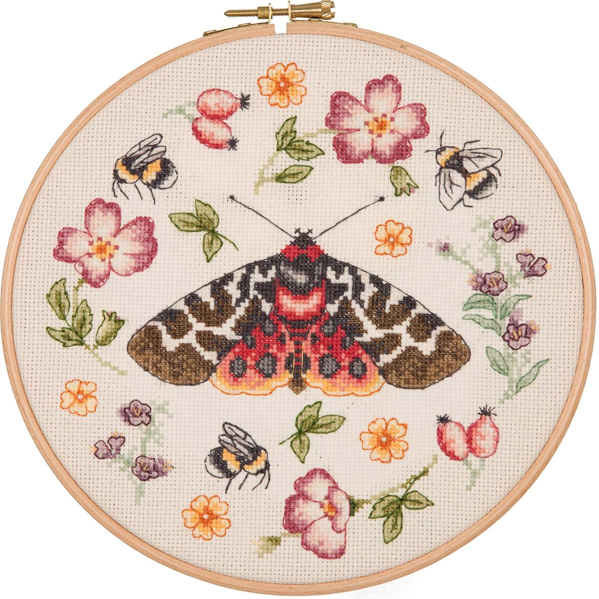 Anchor Linen Counted Cross Stitch Kit - Moth Wreath from the Meadow Collection