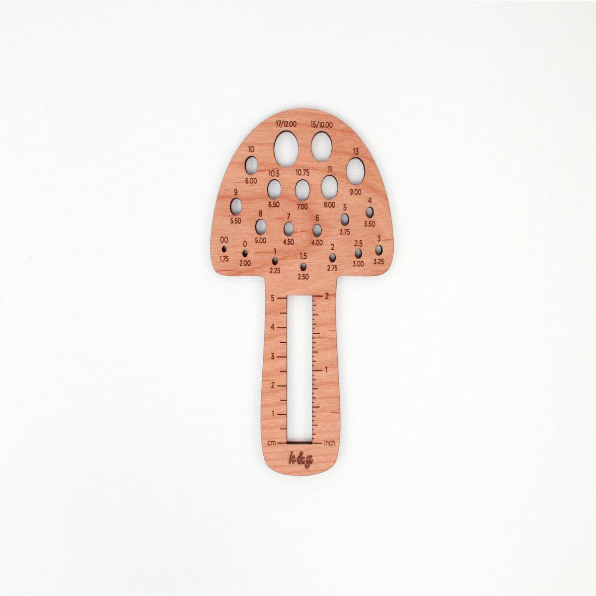 Mushroom Knitting Needle Gauge Tool