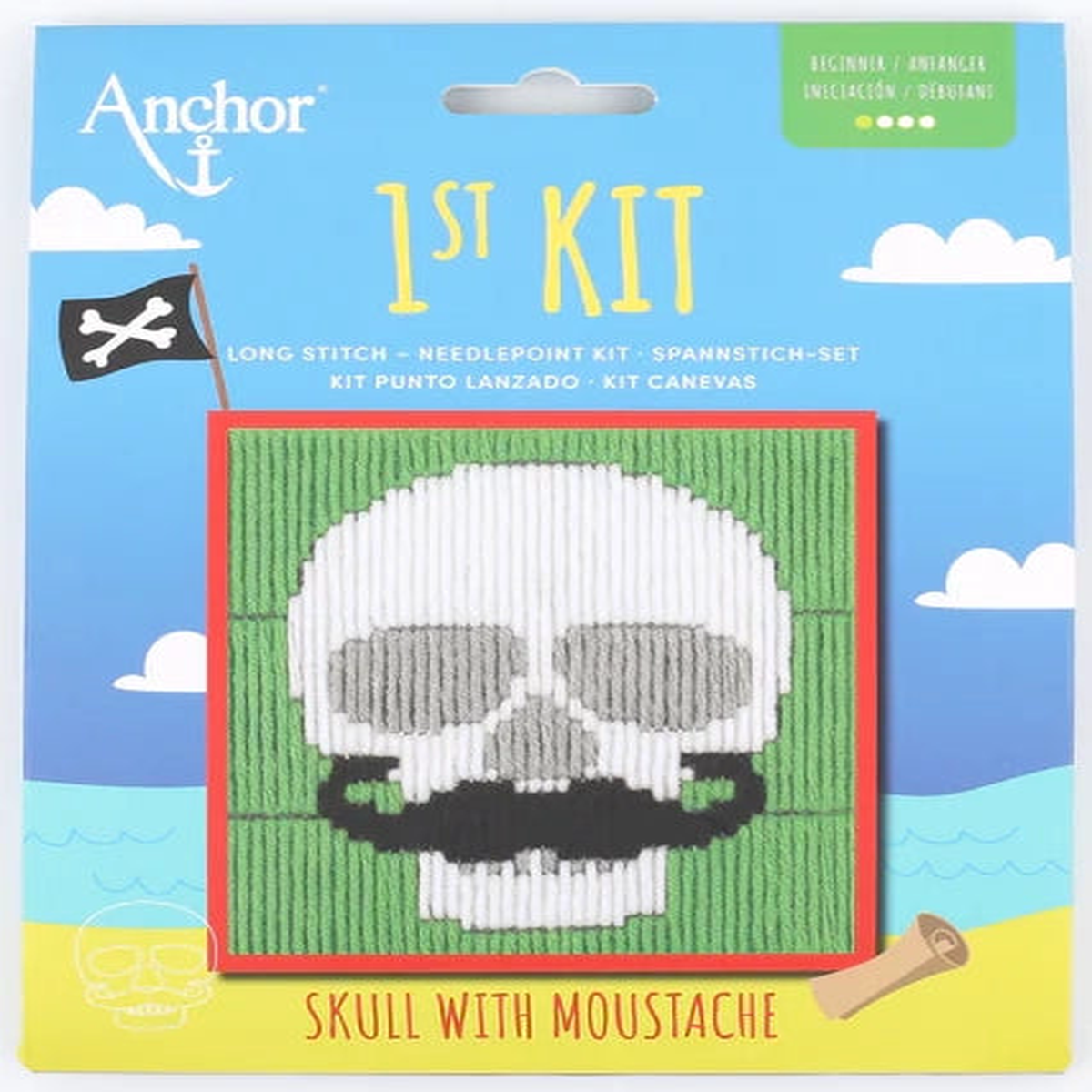 Anchor 1st Kit - Skull with Moustache (Long Stitch Needlepoint Kit)