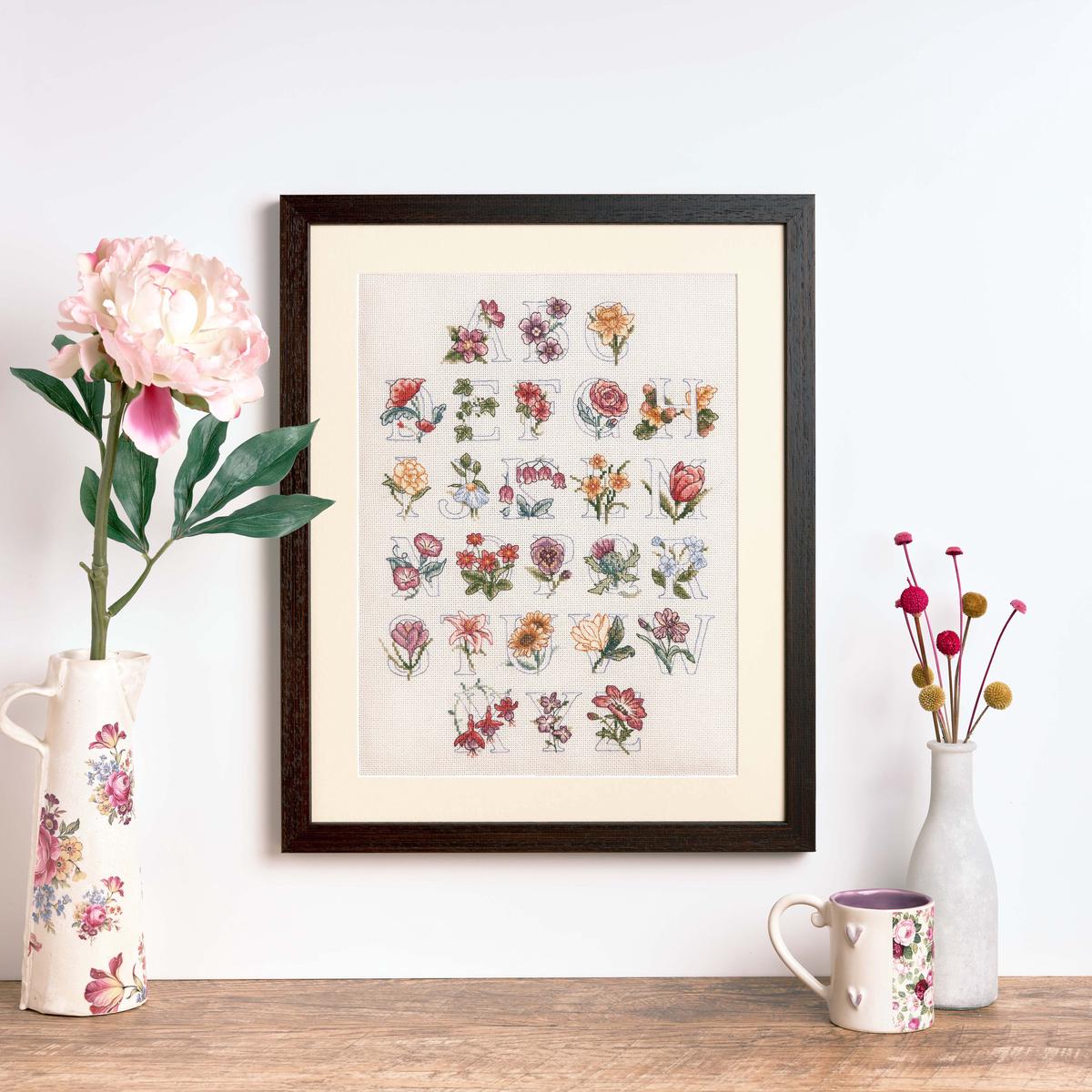 Anchor Linen Counted Cross Stitch Kit - Alphabet Floral Sampler from the Meadow Collection