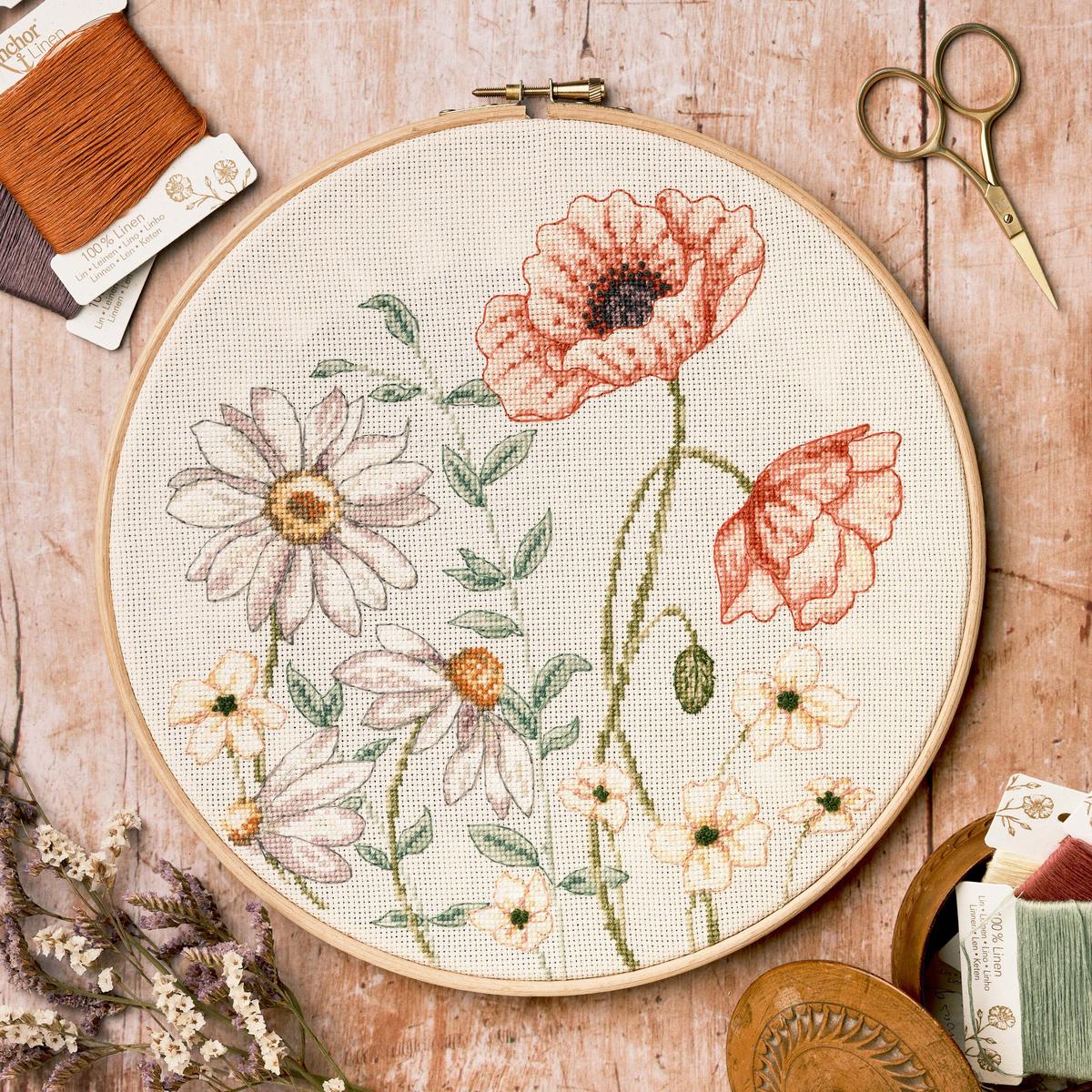 Anchor Linen Counted Cross Stitch Kit - Summer Meadow from the Meadow Collection
