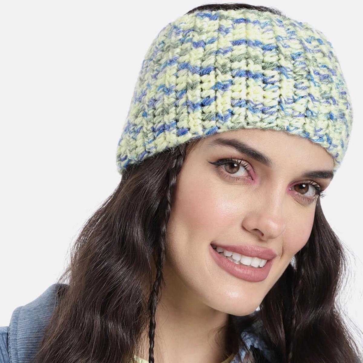 Crochet Woolen Headband - Yellow Blue 2969