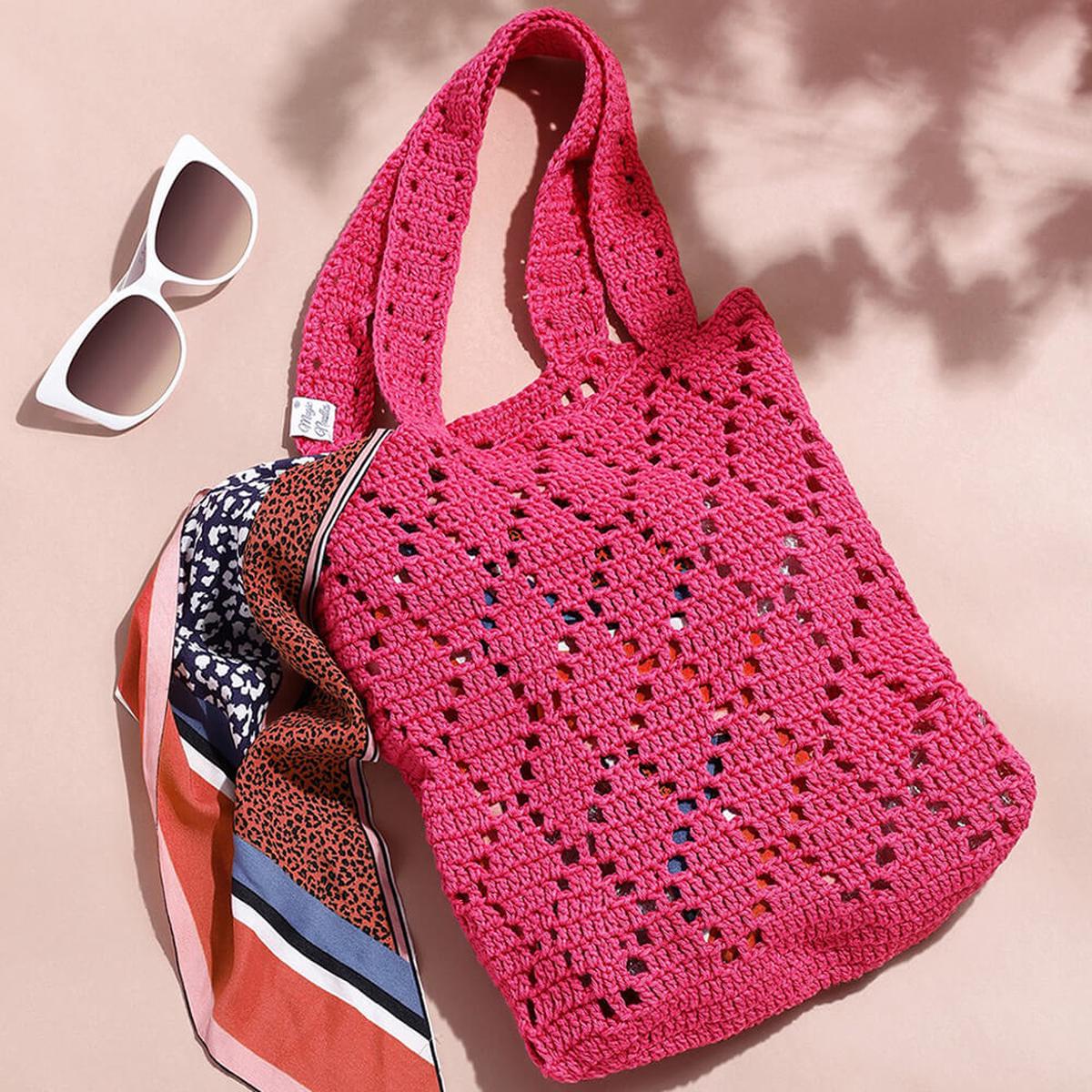 Handmade Crochet Market Bag - Dark Pink 2654