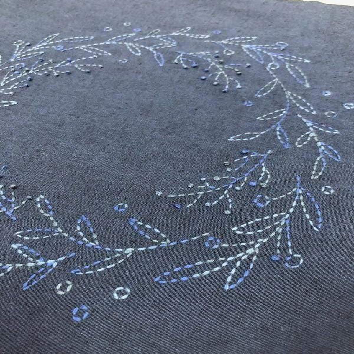 Sashiko Pre-Stencilled Wreath Fabric Panel