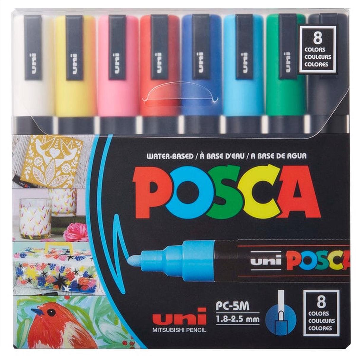 Uni Posca Paint Marker 1.8-2.5mm Bullet Tip Pen (PC-5M) - Set of 8 Colours