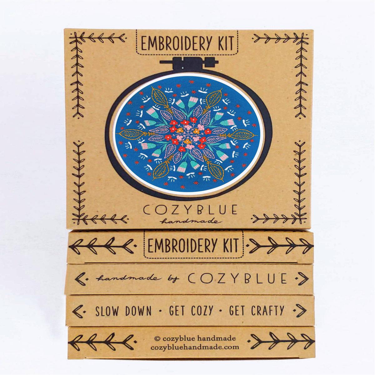 Cozy Blue Floral burst embroidery kit