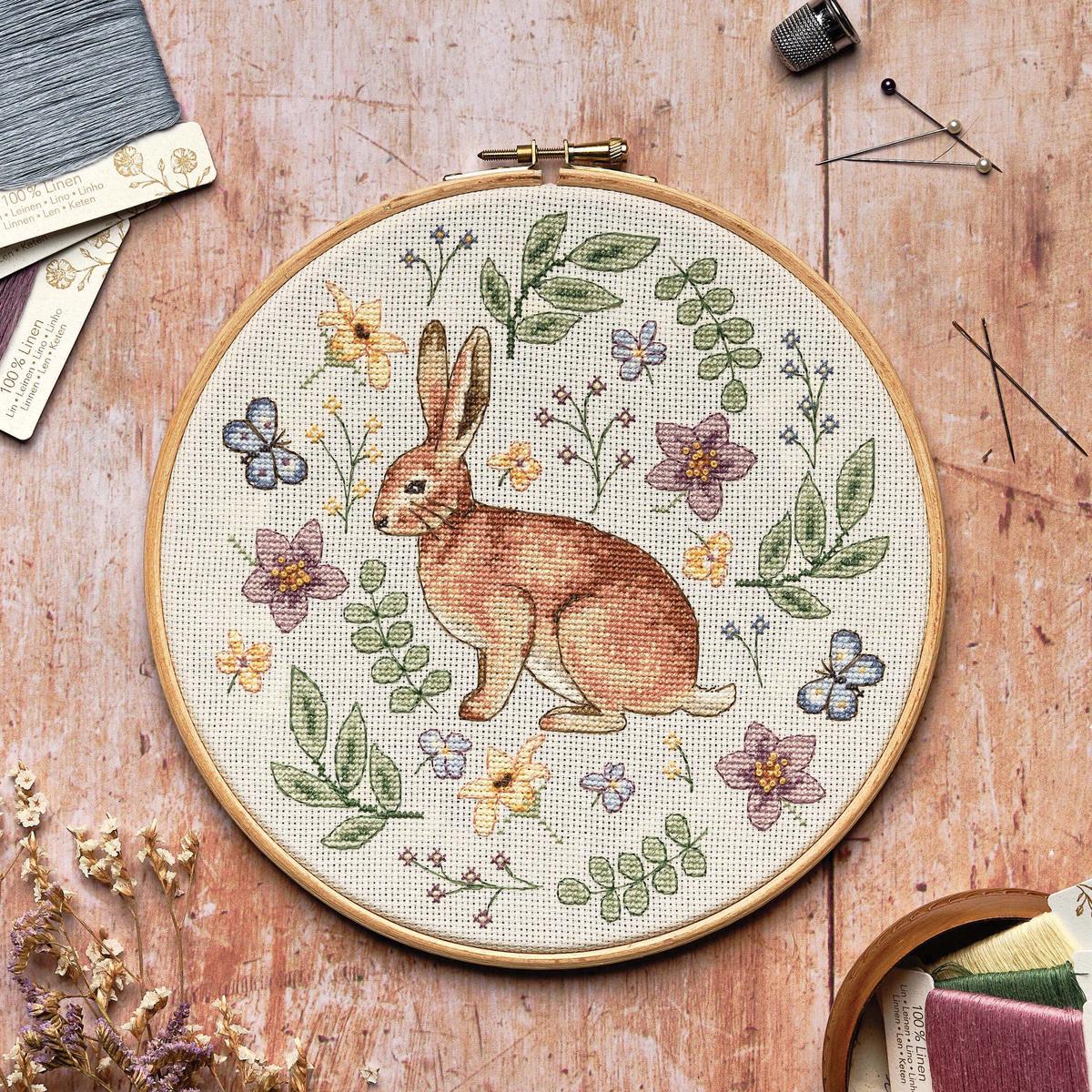 Anchor Linen Counted Cross Stitch Kit - Hare from the Meadow Collection