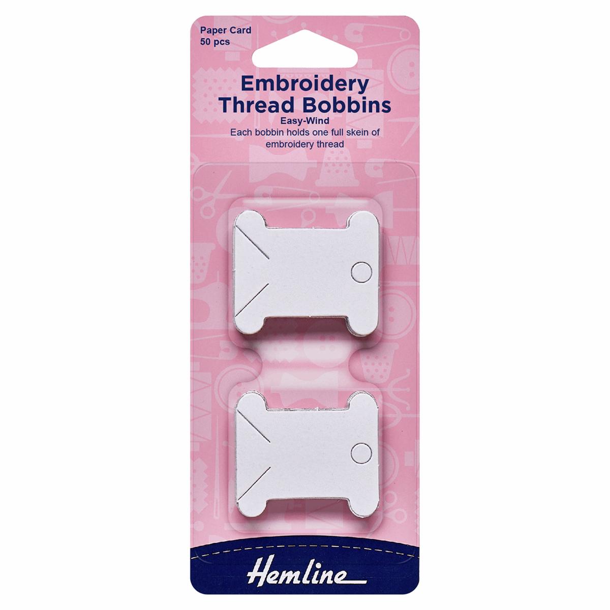 Hemline Embroidery Thread Bobbins - Paper Card (Pack of 50)