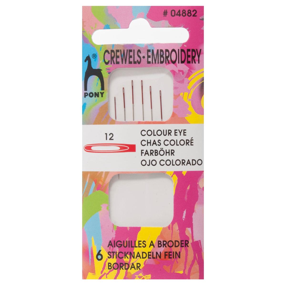 Pony Pack of 5 Crewel Needles with Colour-Coded Eye (Size 12)