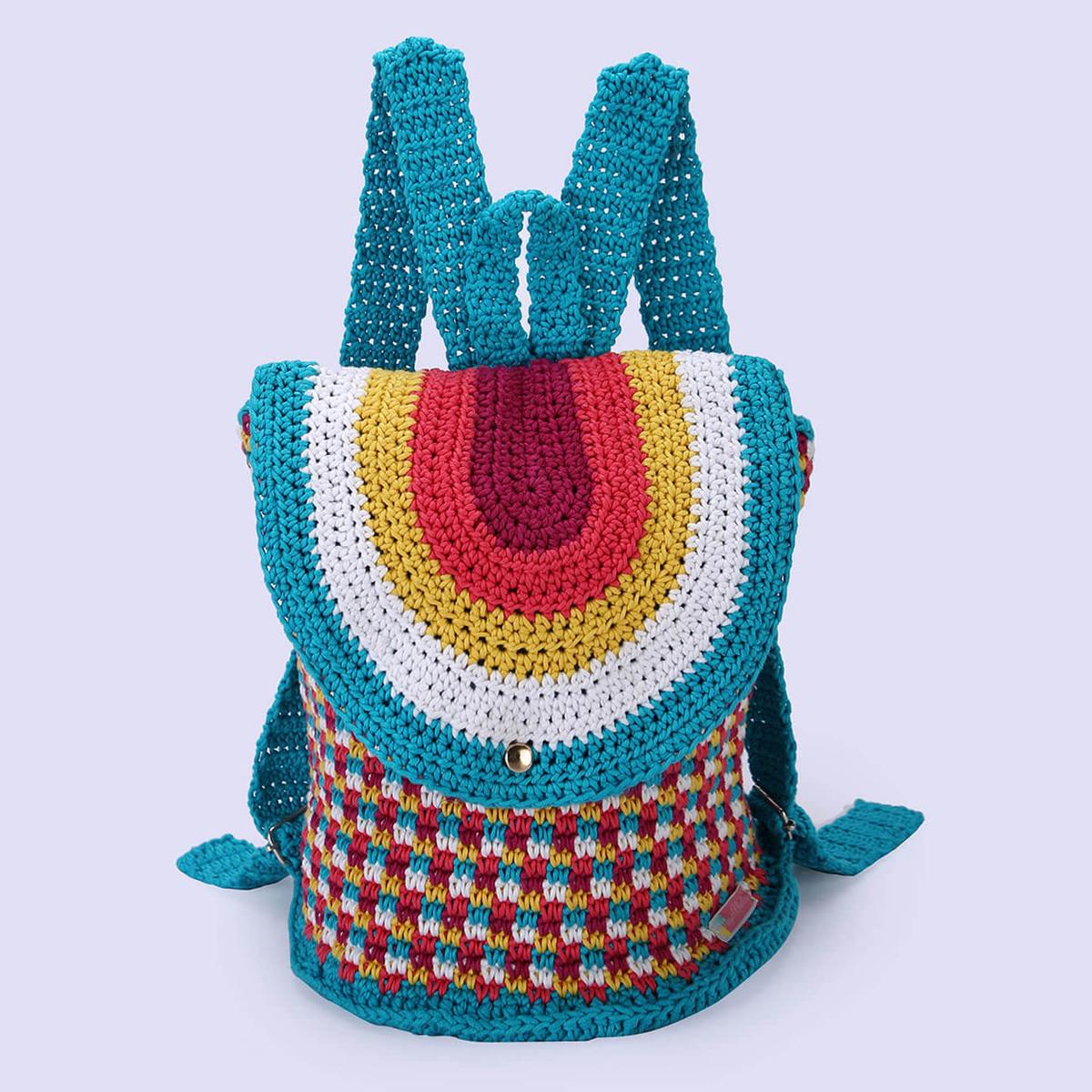 Handmade Cotton Multi colored Backpack - 10369
