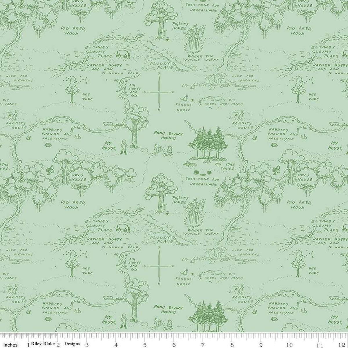 Winnie the Pooh Map C17001 Green - Riley Blake Designs - Tone-on-Tone Hundred Acer Woods - Quilting Cotton Fabric